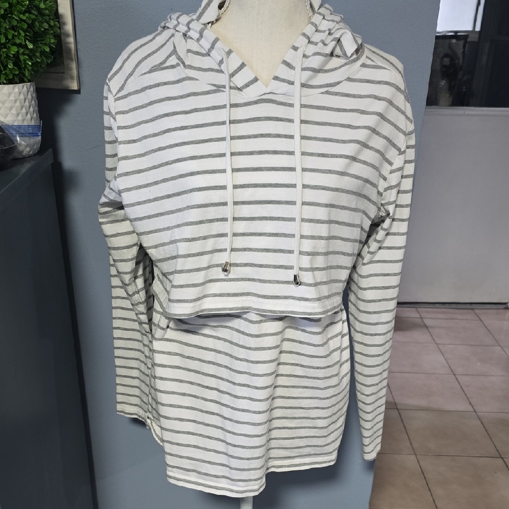 Striped Gray Hoodie Sweatshirt